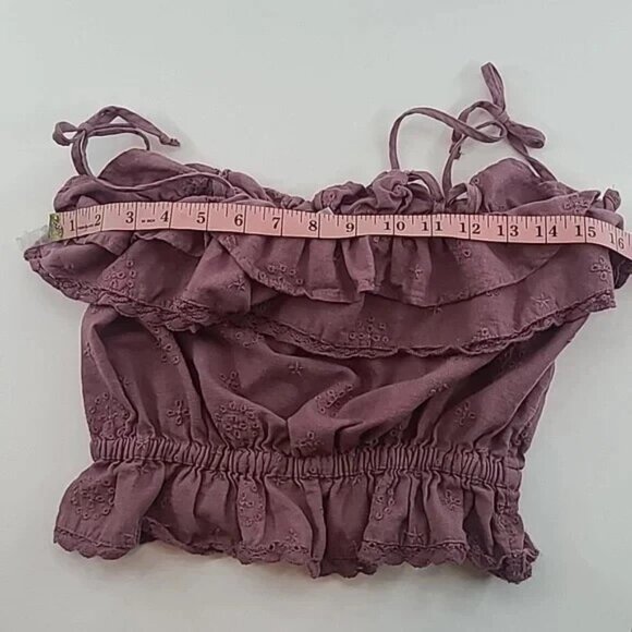 AMERICAN EAGLE Women's Pink Ruffle Cropped Tank Adjustable Straps - Size Small - Picture 9 of 11